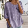 thumbnail image 3 of Women's Floral Embroidered Cotton Linen Shirt Casual Loose 3/4 Sleeve Blouse, 3 of 9