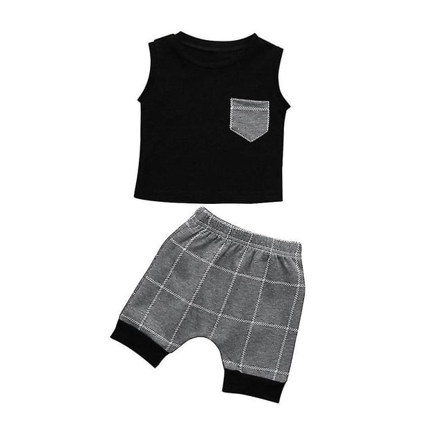 CARBONLIKE Baby Kids Boy Summer Outfit Sin mangas Tank Top + Check Shorts Set Ropa