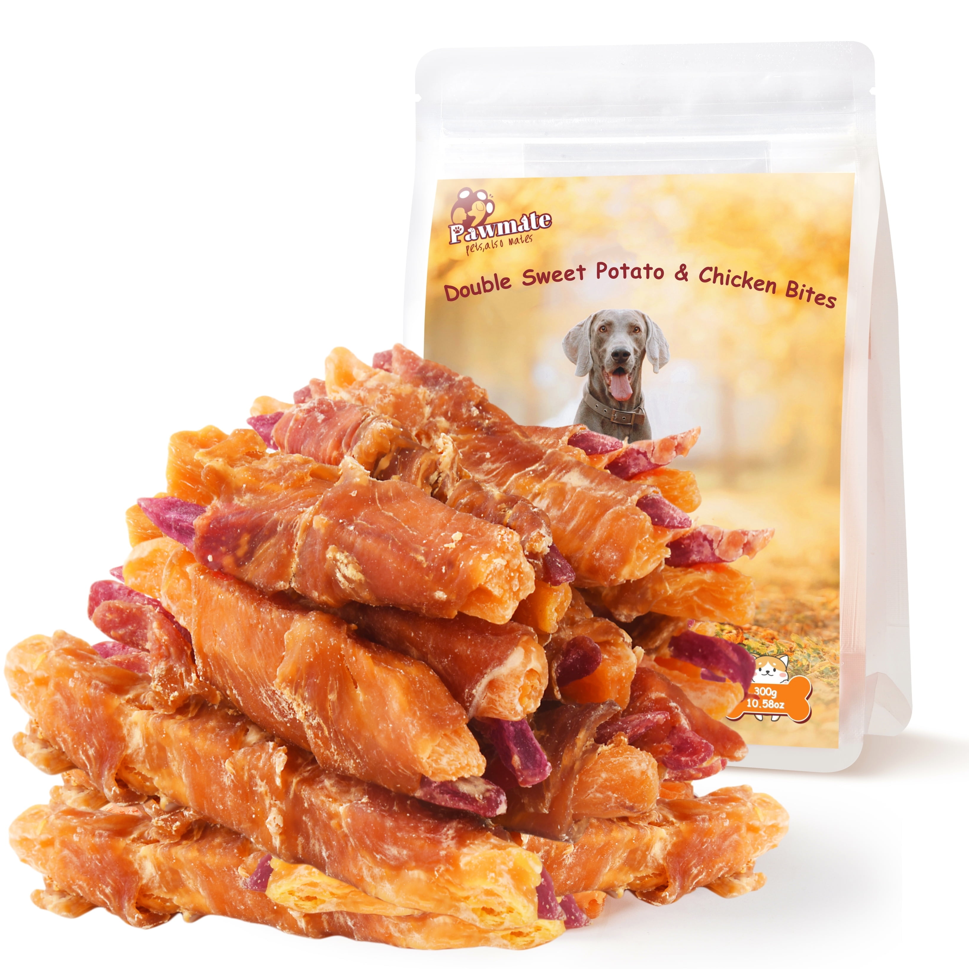 (2 pack) Pawmate Chicken & Double Sweet Potato Dog Treats, Healthy Nutritious Snacks Chewy for All Dogs, 12-15 ct Packet