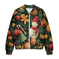 thumbnail image 4 of COEQINE Women's Bomber Jacket Full Zip Loose Fit Blazer Jackets Long Sleeve Cropped Motorcycle Coat Streetwear with Pockets, 2025 Fall Winter Outfits, Medium, Christmas Snowman Gingerbread Man, 4 of 7