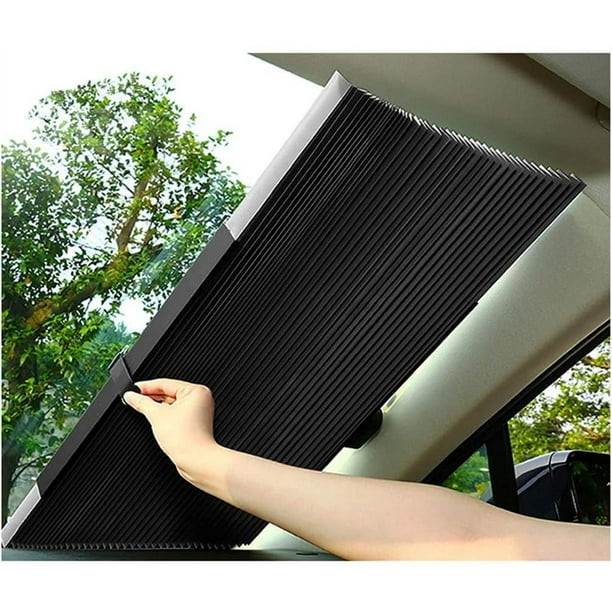 Parasol telescópico para coche, para parabrisas delantero y trasero, parasol interior con ventosa de aluminio, protección UV para coches pequeños, SUV y camiones (65 cm).