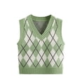 thumbnail image 1 of Jersey tipo chaleco SweatyRocks a cuadros con estampado geométrico, sin mangas, cuello en V, 1 of 5