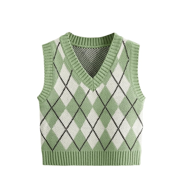 Jersey tipo chaleco SweatyRocks a cuadros con estampado geométrico, sin mangas, cuello en V