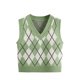 thumbnail image 1 of Jersey tipo chaleco SweatyRocks a cuadros con estampado geométrico, sin mangas, cuello en V, 1 of 5