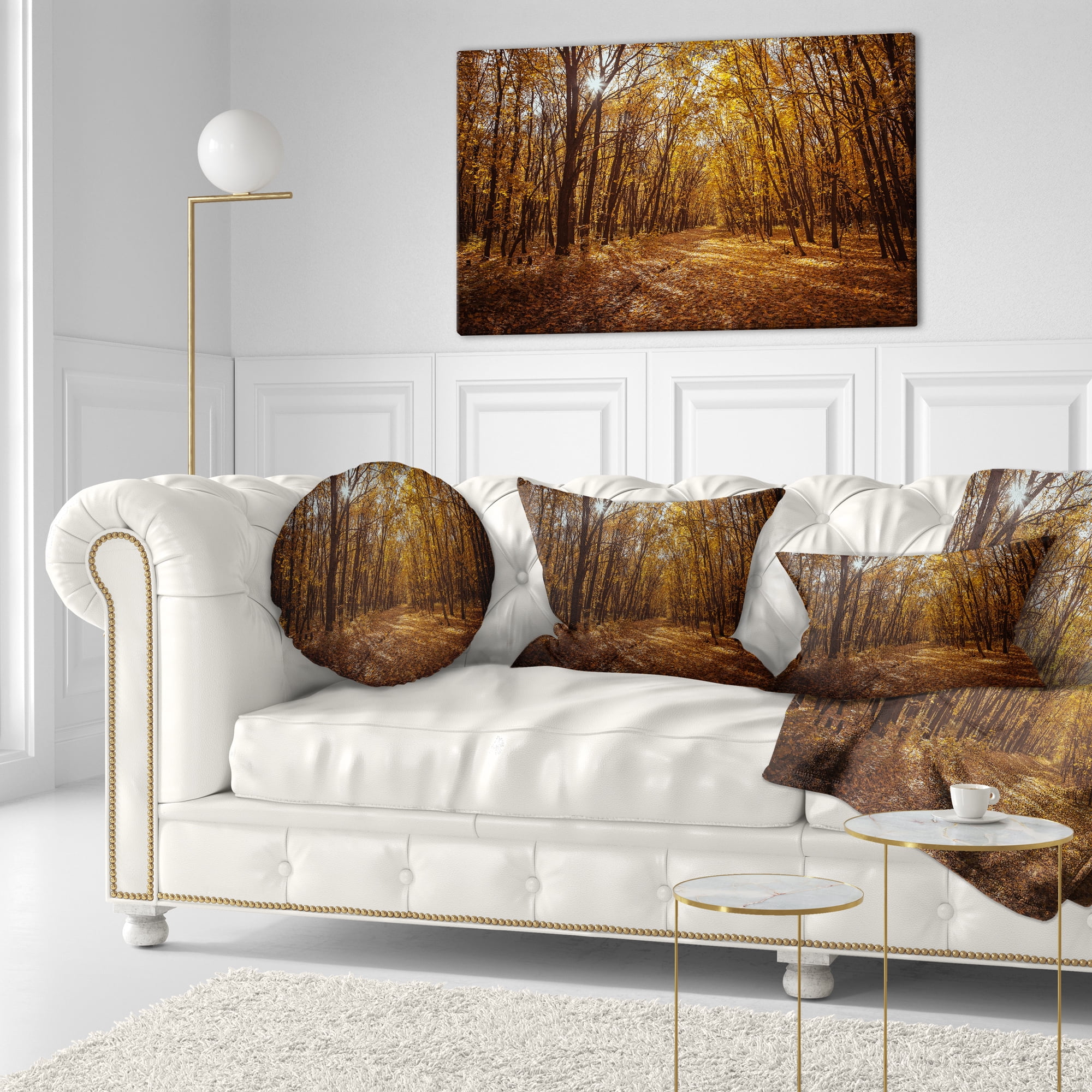 Designart Sunset in Yellow Autumn Forest - Modern Forest Throw Pillow - 12x20