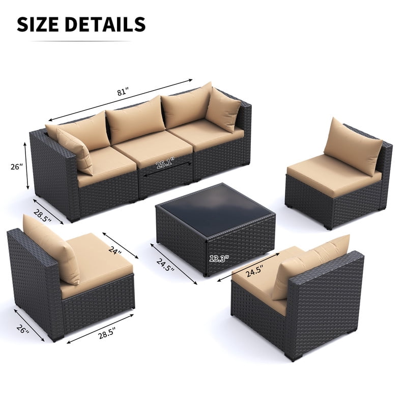 ELPOSUN 7 Pieces Patio Furniture Set, Outdoor Furniture Sectional Rattan Sofa with Patio Couch for Backyard Garden Khaki
