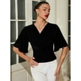 thumbnail image 3 of Chiclily Womens 3/4 Sleeve Wrap Blouse Black Medium V Neck Dressy Casual Top Ruched T-Shirts, 3 of 6