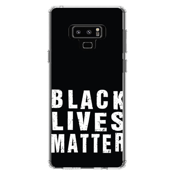 DistinctInk Clear Shockproof Hybrid Case for Samsung Galaxy Note 9 - TPU Bumper, Acrylic Back, Tempered Glass Screen Protector - Black Lives Matter