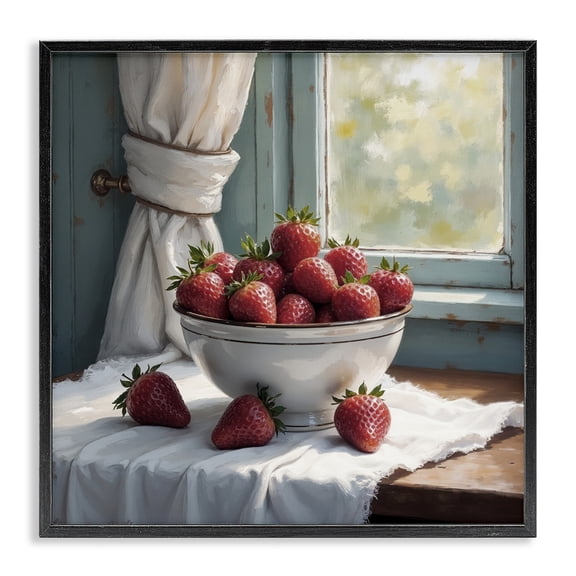 Strawberry Harvest in Window Black Framed Giclee Art, design by Lettered and Lined