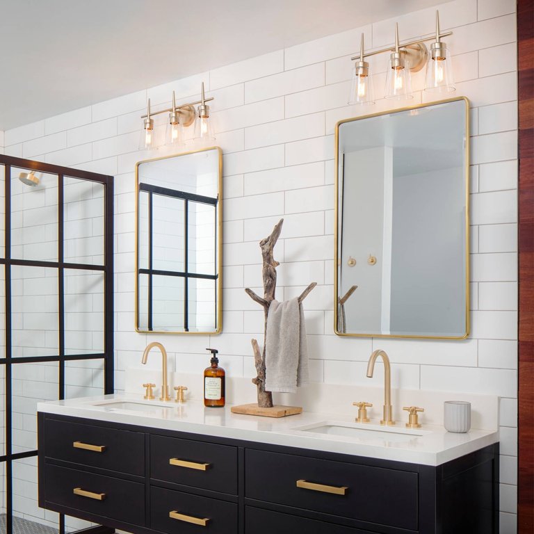 Modern Gold 4/3/2-Light Unique Linear Bathroom Vanity Lights Dimmable Wall  Sconces with Clear Glass Shade L 20'' 3-light L20x W6x H 11.5 Painted 13