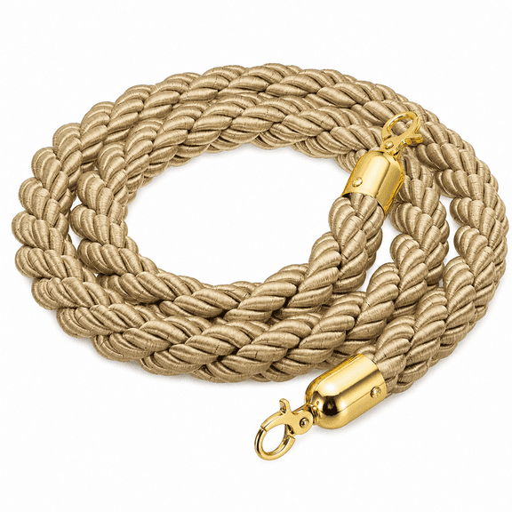 ABPETE Stanchion Rope, 1.5m/5Ft Barrier Rope Twisted Post Ropes with Snap Hooks for Posts Stands Queue Divider Crowd Control of Hotel, Golden Hook, Champagne Gold Rope