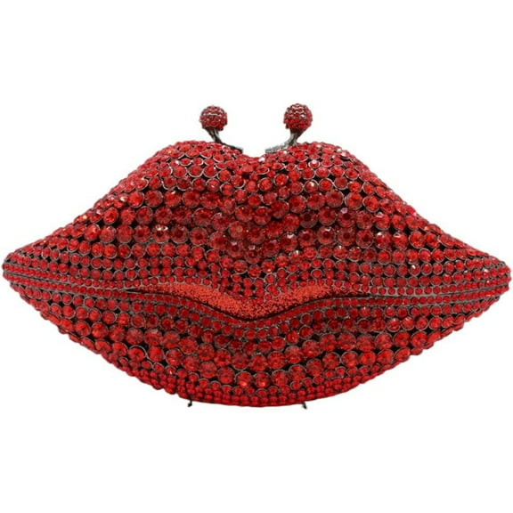 MASWLM Women Chic Lip shape Rhinestone Mini Evening Bag Sparkle Rhinestone Clutch for Wedding Prom Party