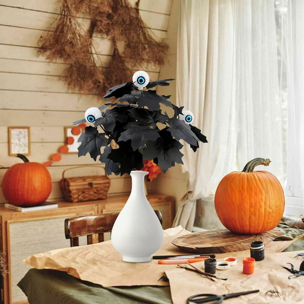 Decoraciones de Halloween, decoraciones para el hogar, decoración de otoño, ramas de hojas de arce de seda artificial, tallos de otoño, hojas de arce falsas para mesa de ramo de boda, plantas artifici