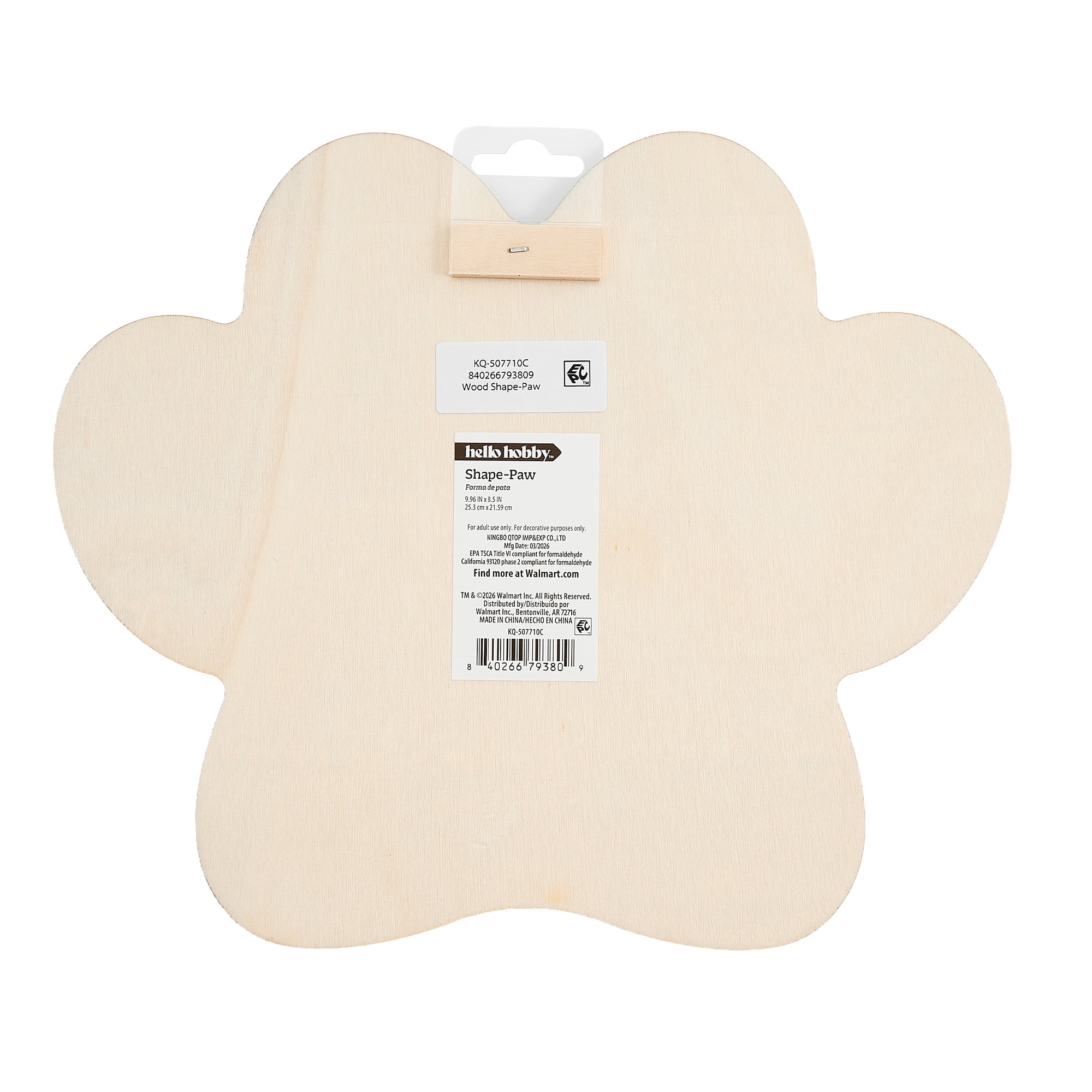 Hello Hobby 10" Shapes-Paw, Unfinished Wood Surface, 9.96 x 8.5x 0.24 inch