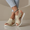 thumbnail image 2 of Rokment Womens Platform Wedge Gladiator Sandals Stylish Comfortable Elastic Mesh Espadrilles Memory Foam Chunky High Heels Athletic Slip on Walking Summer Shoes Beige Size 6, 2 of 6