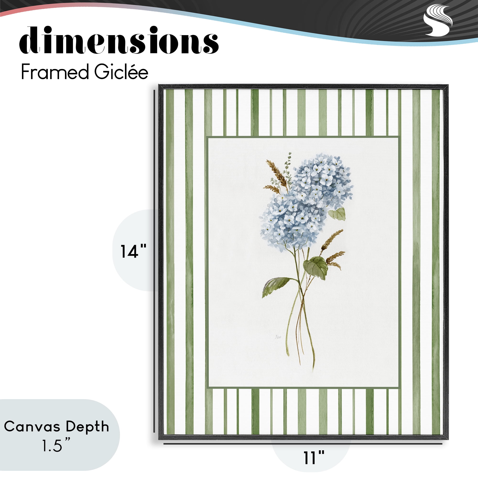 Stupell Industries Blue Hydrangea & Dried Wheat Black Framed Giclee Art, design by Nan