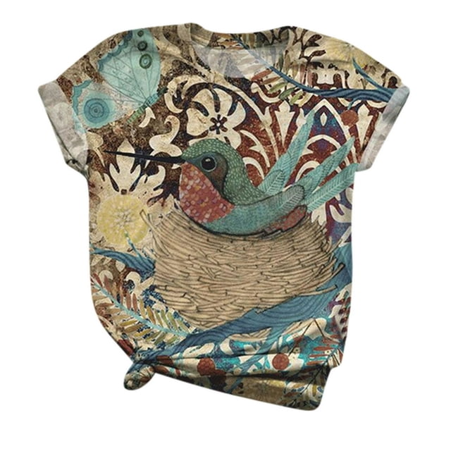 Grande Taille Femmes Manches Courtes Imprimé Animal Col Rond Hauts Tee T-Shirt Blouse T-Shirt pour Femmes