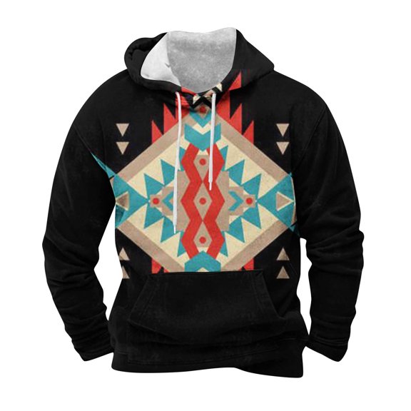 VALMASS Hoodies for Men Graphic Retro Fashion Long Sleeve Hooded Sweatshirts Fall Winter Going Out Casual Pullover Tops (S, Black)