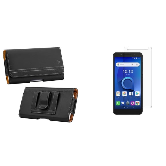 Bemz Accessory Bundle for Samsung Galaxy Note 9 - PU Leather Belt Holster Card Slot Carry Case (Black) with Tempered Glass Screen Protector and Atom Cloth