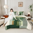 thumbnail image 4 of Homewish Tropical Monstera Leaf Bedding Comforter Set,Modern Geometric Striped Twin Comforter Sets,Green Beige Bedding Set For Adults,Super Cozy Room Decor Reversible,2 Pieces, 4 of 8