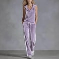 thumbnail image 3 of MLCDZ Women's Velvet 2 Piece Set Elegant V Neck Hooded Sleeveless Top and Elastic Waist Loose Fit Pants with Pockets Jogging Sets Velour Tracksuit 2000s, 3 of 7
