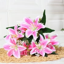 5 Pack Lily Artificial Flowers ,10 Heads/Pack, 13.7"Fake Tiger Lilies Real Touch Fake Flower with Stem Bouquet Arrangement for Wedding Home Party DIY Garden Vase Cemetery Table Indoor Outdoor Decor