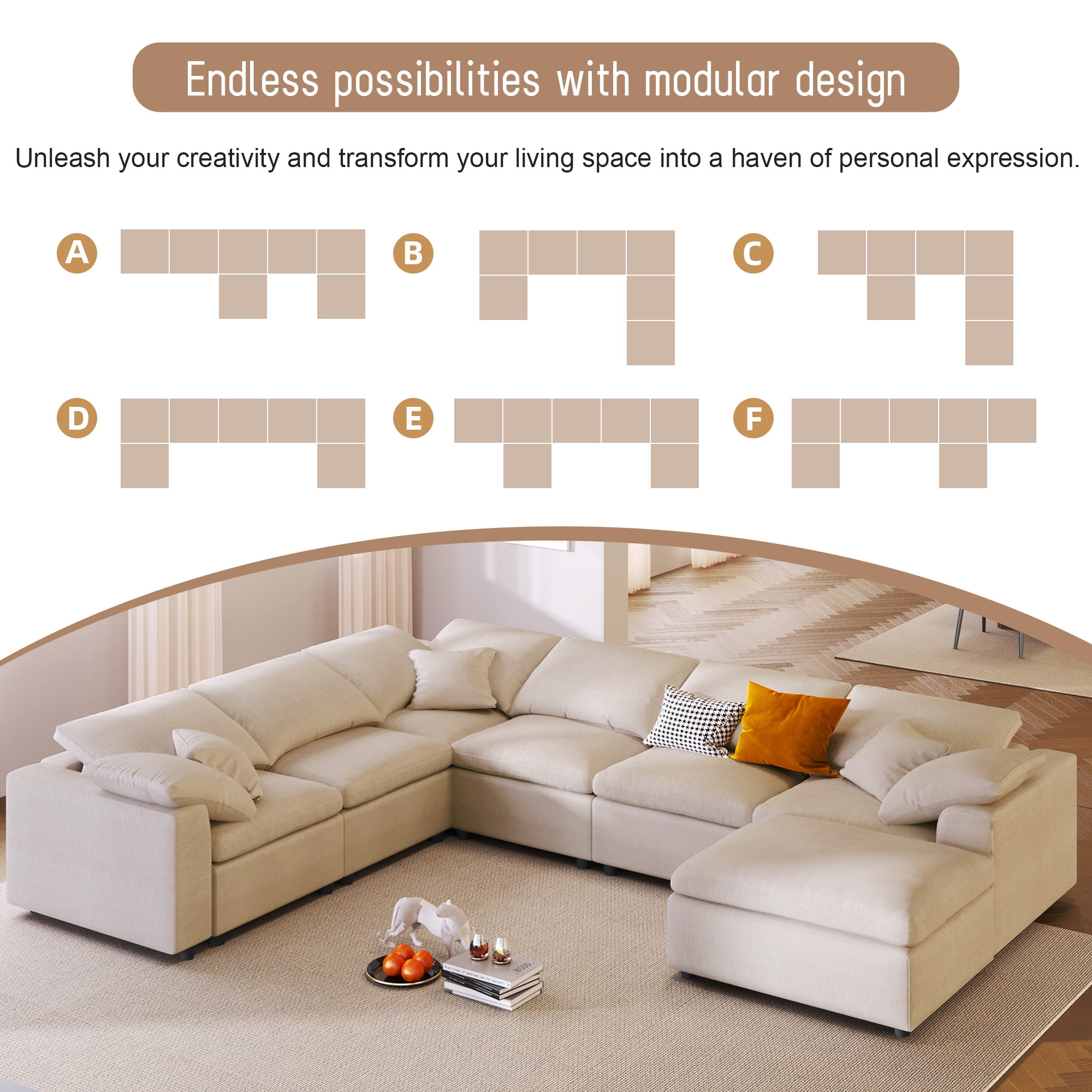 GNIXUU Modular Sectional Sofa Set for Living Room,Oversized