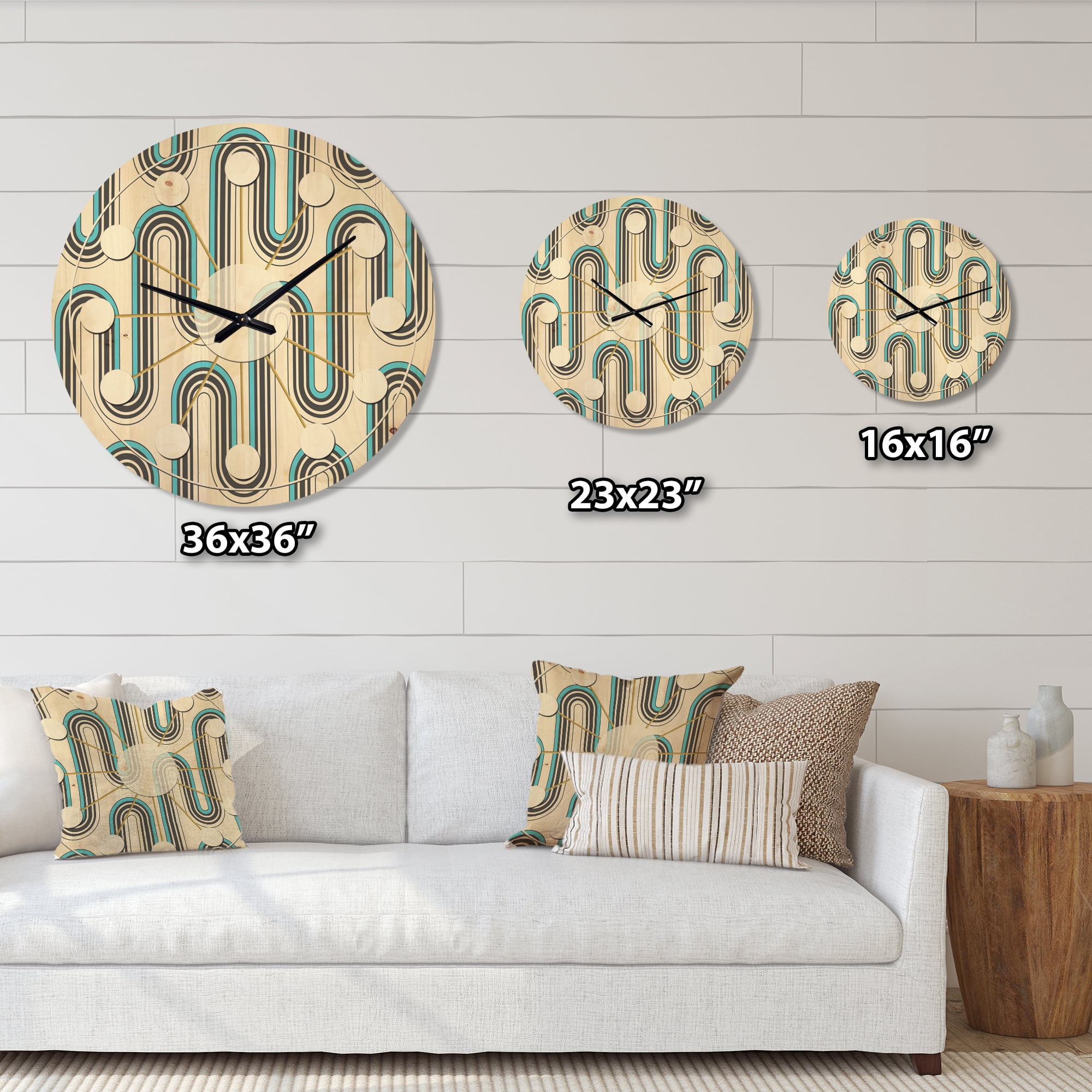 Designart 'Geometrical Abstract Retro Minimal Pattern IV' Mid-Century Modern Wood Wall Clock