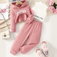 thumbnail image 2 of KEXE Girls Outfits Size 10-12 Kids 3 Piece Layering Suit Graphic Short Hoodie Plain Inner Cami Loose Joggers（4-5 Years，Pink）, 2 of 4