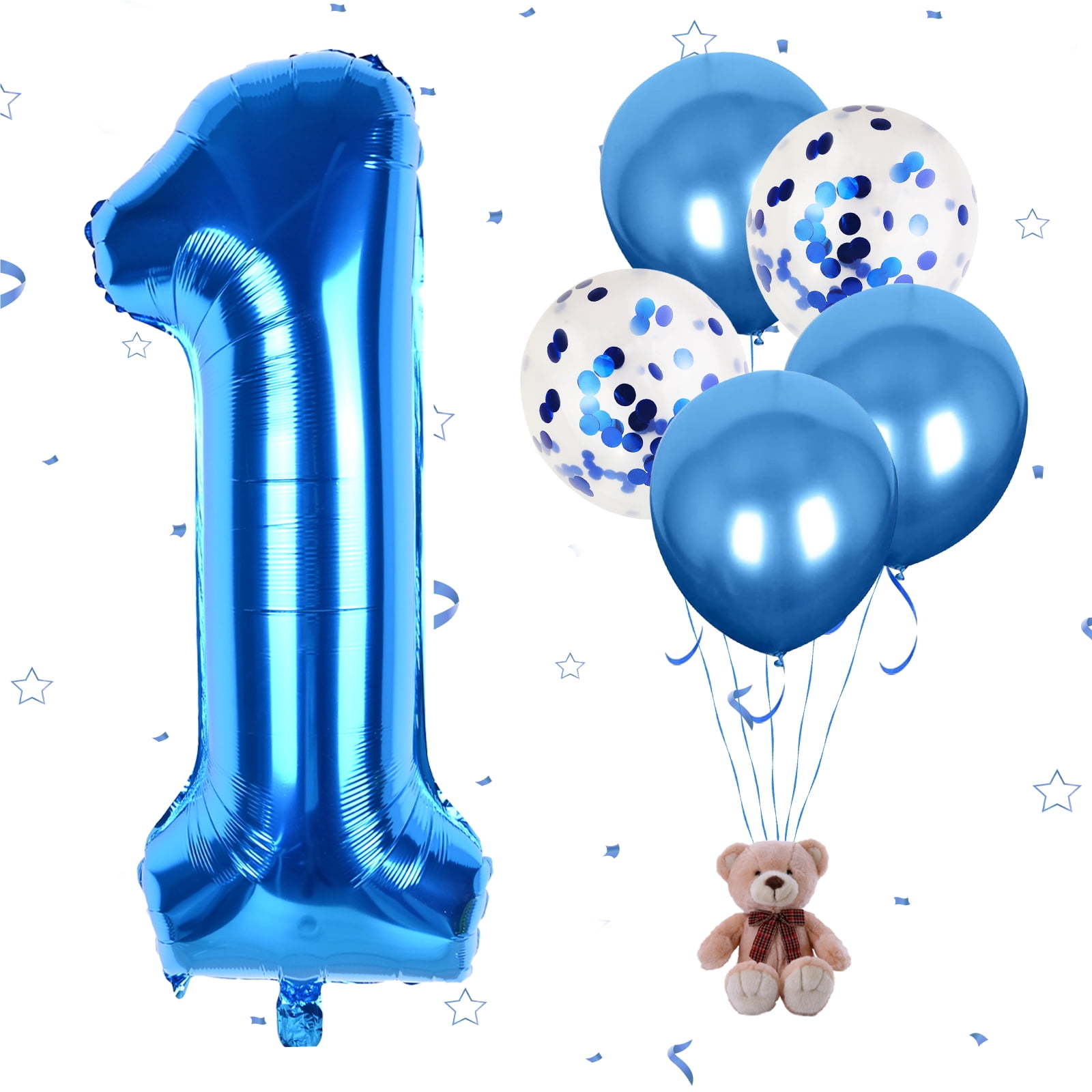Blue 1 Balloons, Number 1 Balloon, 40Inch 1st Birthday Balloons Helium