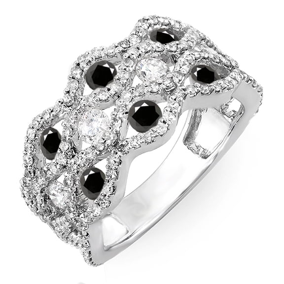Dazzlingrock Collection 2.00 Carat (ctw) 14k Round White & Black Diamond Ladies Cocktail Right Hand Ring 2 CT, White Gold, Size 7.5