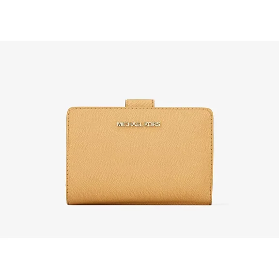 Michael Kors Jet Set Travel Medium Logo Saffiano Billfold Wallet Honeywheat