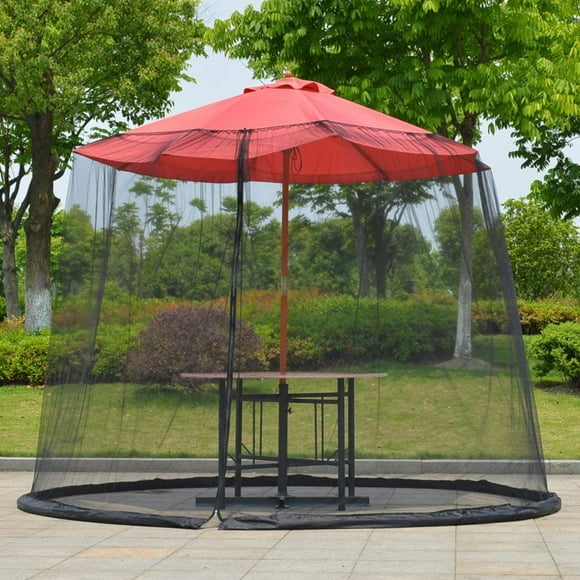 Parasol Cover, Parasol Table Mosquito Net Screen with Zipped Entry, Foldable Parasol Enclosure for Garden Patio(Black)