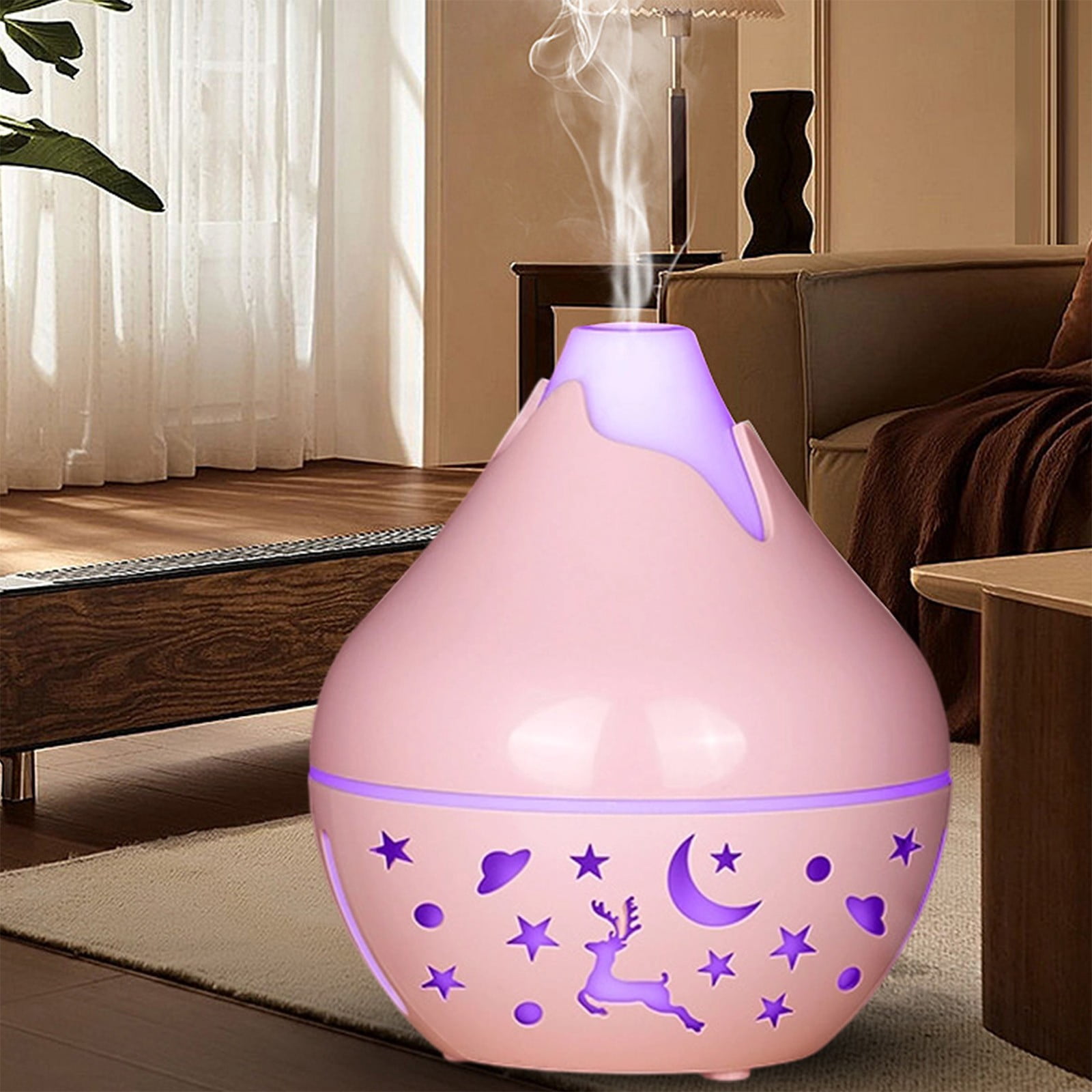 HengDidi Mini Wood Grain Humidifier with Color-Changing Night Light - USB Powered Aroma Diffuser for Oils - Silent Operation for Bedroom or Office - Portable Mist Device