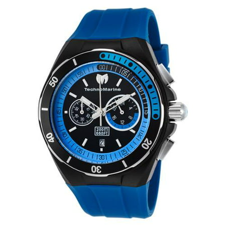 TechnoMarine Men's Cruise 45mm Blue Silicone Band IP Steel Case Quartz Black Dial Analog Watch TM-115162