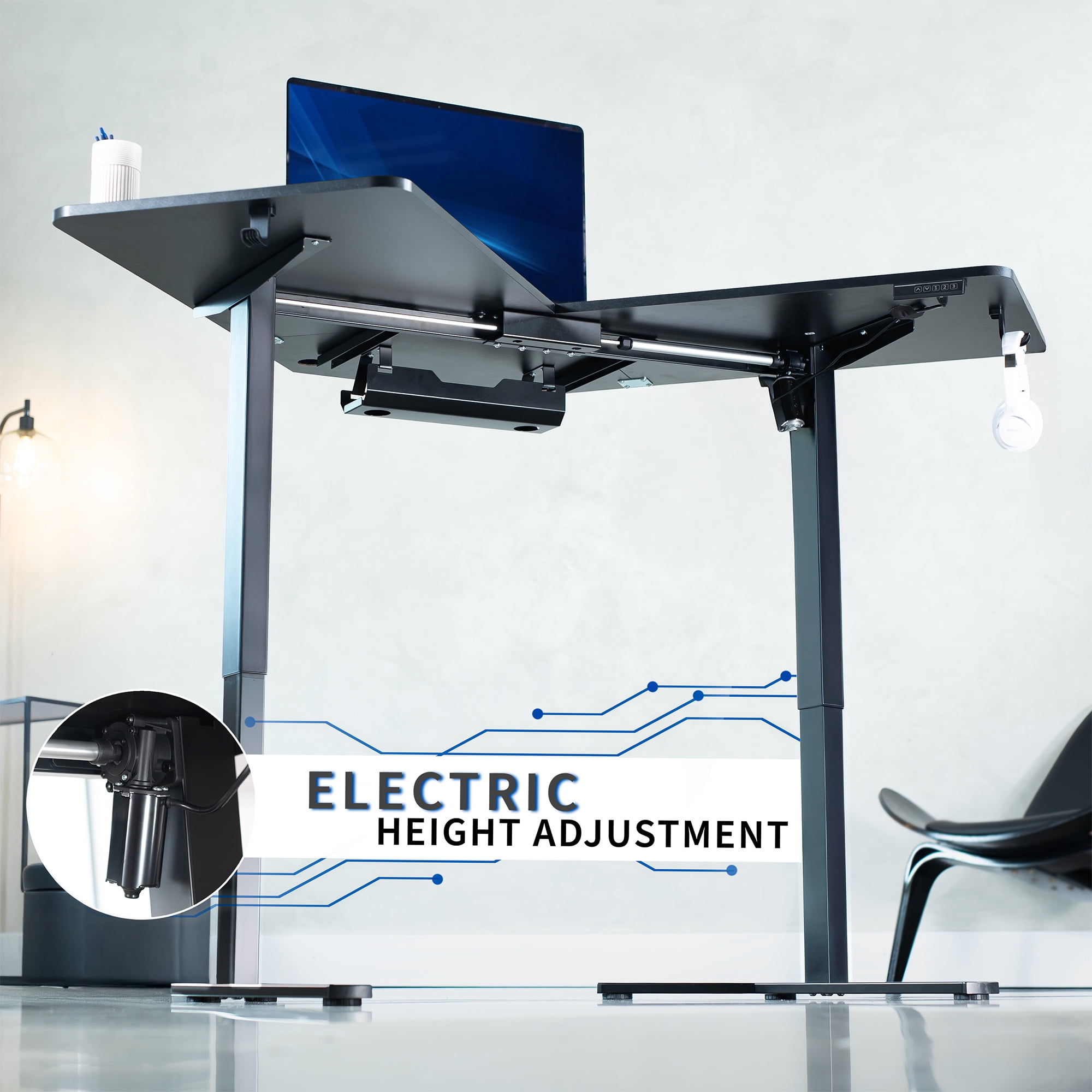 VIVO Black Electric 55" x 55" Corner Standing Desk, L-Shaped Workstation