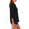 thumbnail image 4 of KDDYLITQ Shirts for Women Cotton Linen Lapel Collar 3/4 Sleeve Tops Collared Basic Work Polo Shirts Dressy 2026 Blouse Black S, 4 of 6