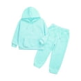 thumbnail image 5 of TSSOE Kids 2 Piece Tracksuit Plain Sweatsuit Boys Girls Hooded Sweatshirt Jumper with Jogger Light Blue 110, 5 of 9