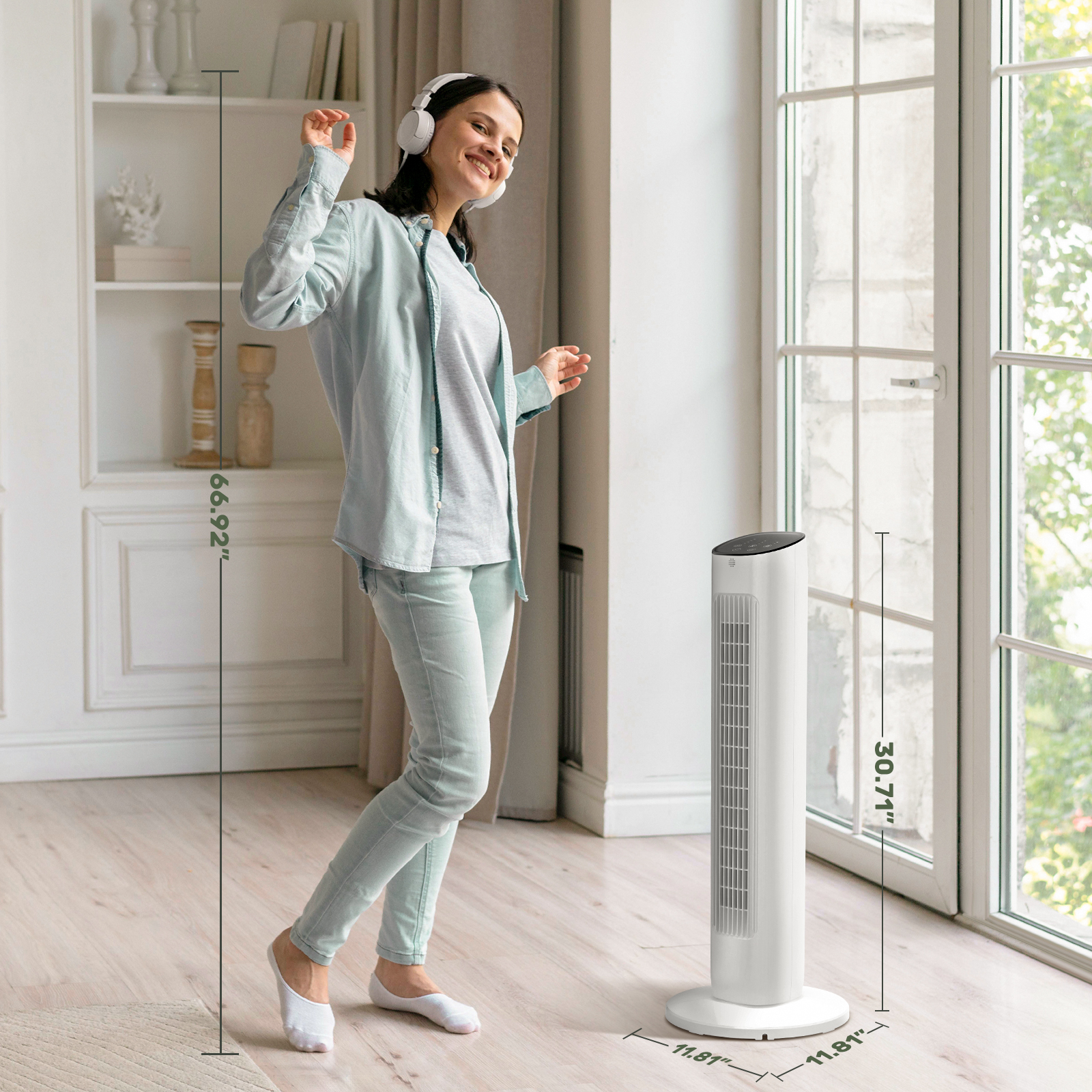 KISSAIR 35" Tower Fan Portable Floor Fans with Remote Control & 12H Timer 3 Speeds Wind 3 Modes , White
