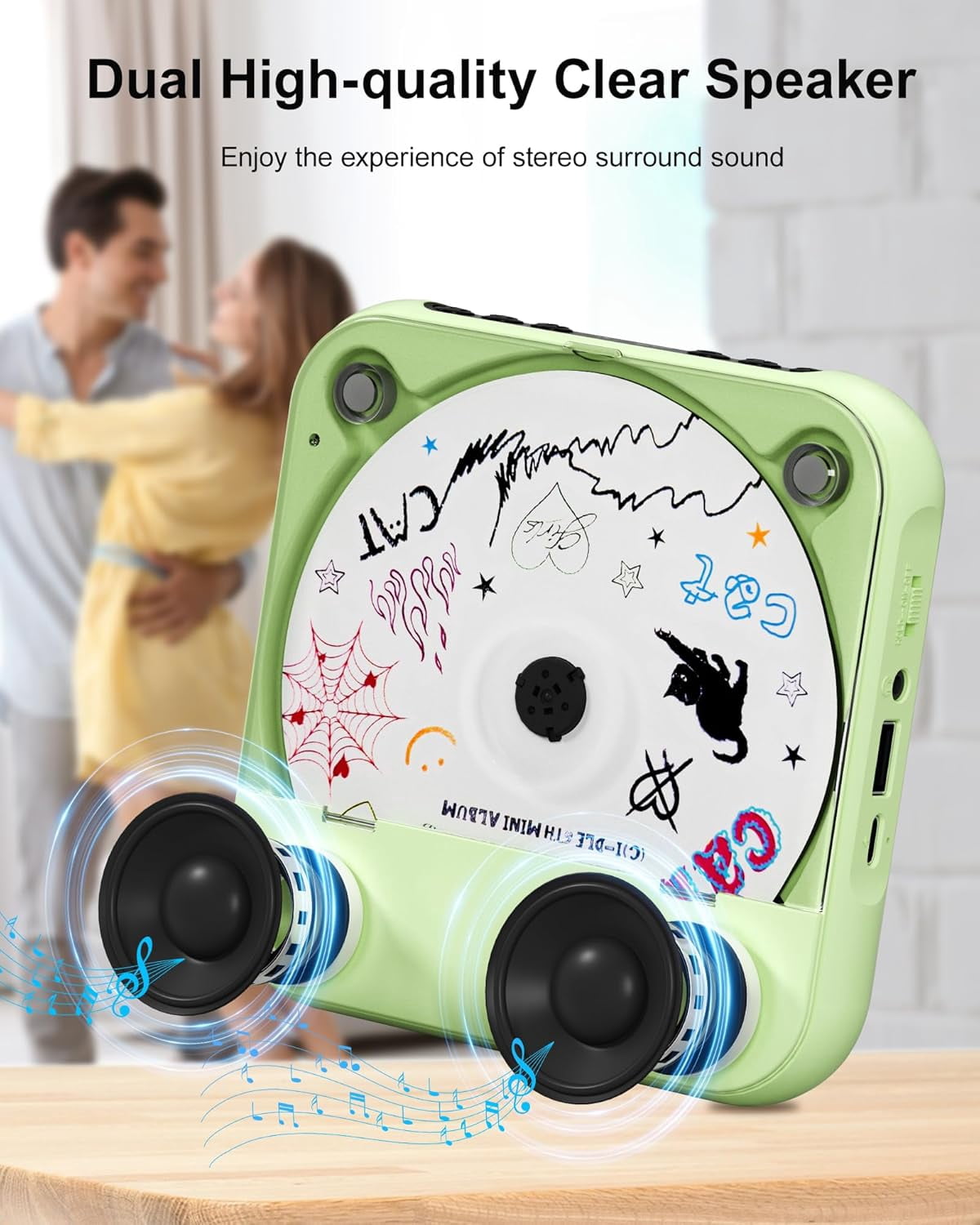 otnbgsr Portable CD Player Bluetooth 2026 Upgrade Rechargeable Music Player Dual Speakers LCD Display Support CD USB AUX MP3 with Headphones