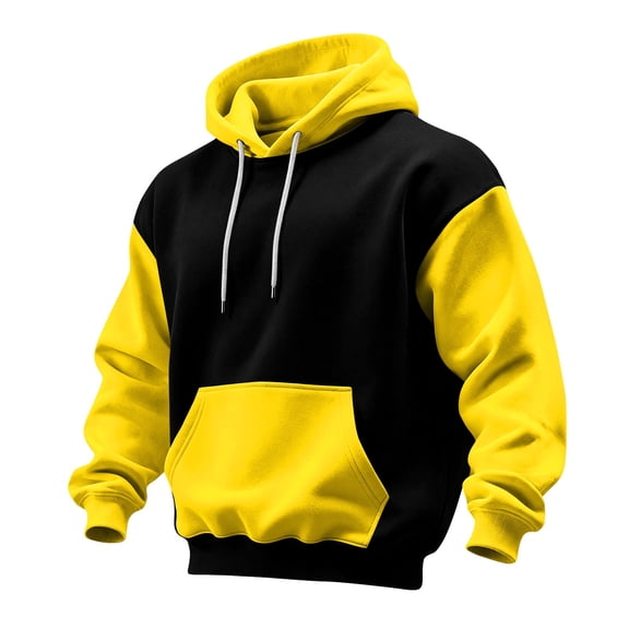 Mens Color Block Hoodies Long Sleeve with Pocket Pullover Hoodie Fashion Fall Winter Sweatshirt