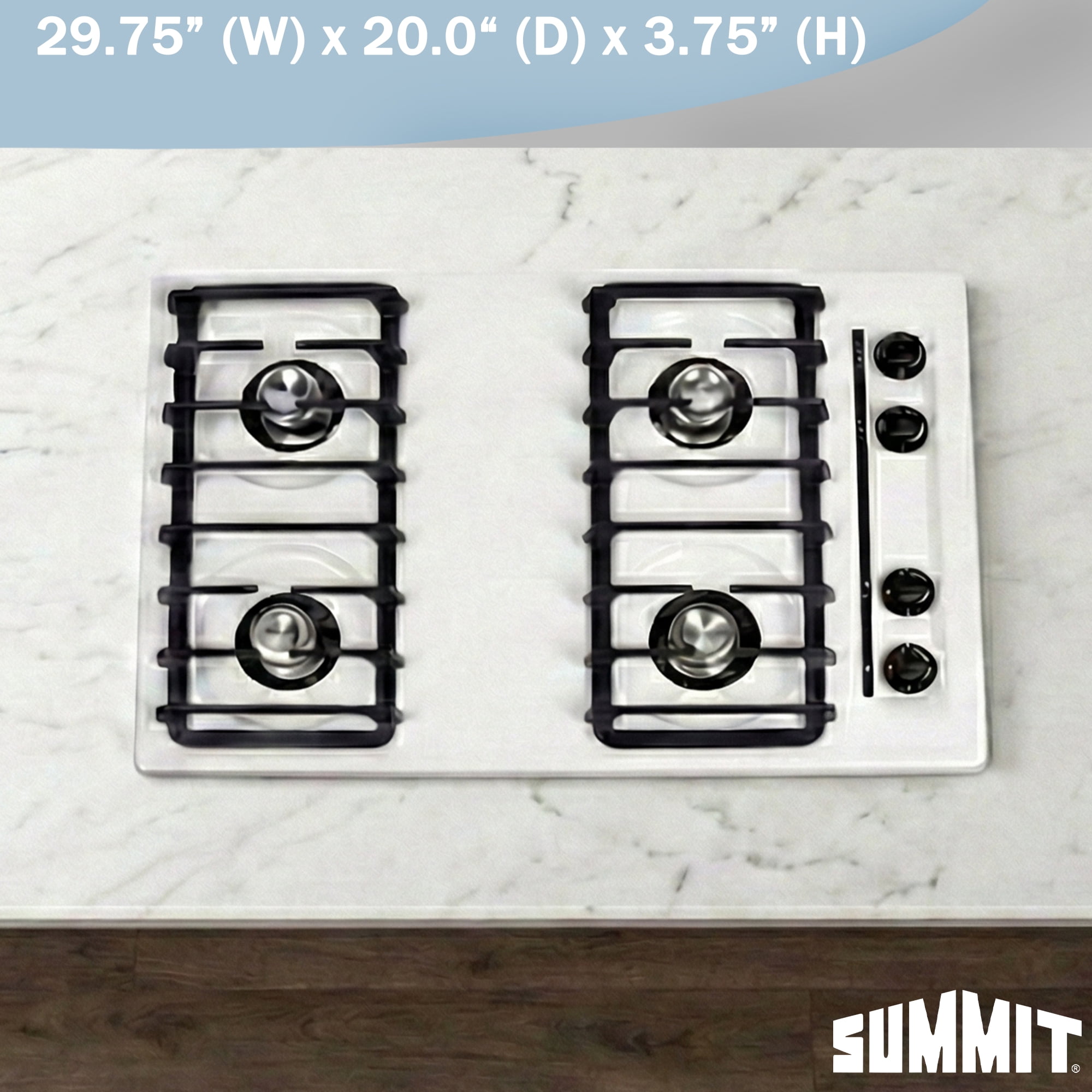 Summit 30" Gas Cooktop, 4-Burner, Electric Ignition, 115V, White - WNL053I