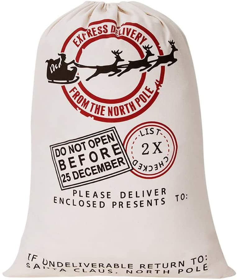 Santa Present Sack Pure Cotton Bulk Christmas Bags for Christmas Gift 19.7x27.6" 