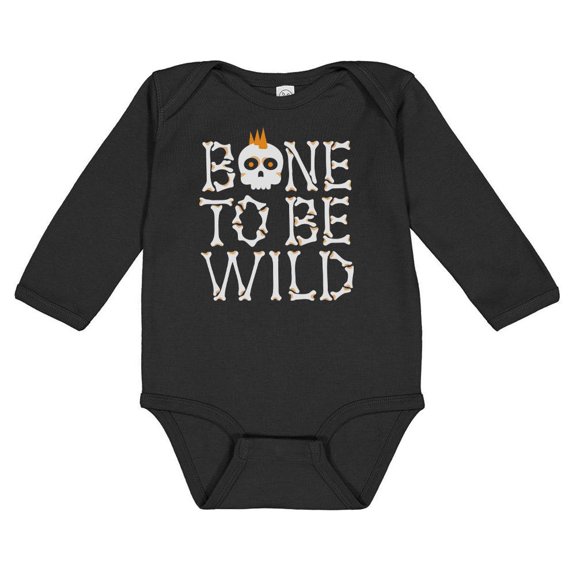 TeesAndTankYou Bone To Be Wild Long Sleeve Baby Onesie Infant One Piece Bodysuit Newborn Black