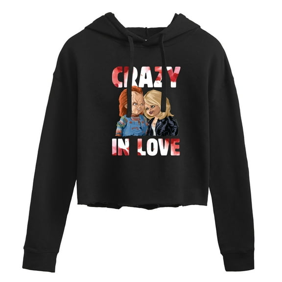 Chucky - Halloween - Valentine's Day - Crazy In Love - Juniors Cropped Pullover Hoodie