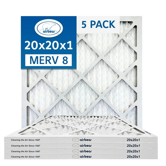 20x20x1 Air Filter MERV 8 (5-Pack) TRION Air Bear Pleated HVAC Air Filters Replacement (Actual Size 19.5 x 19.5 x .75)
