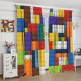 thumbnail image 4 of ICMOLYYENLO Rideau pour Garçon, Blocs de Rideaux, Jouet, Contour Abstrait, Rideau Coloré à Imprimé Géométrique de Briques pour Garçons et Filles, Rideaux de Chambre de Bébé 52x84 Pouces 2 Panneaux (Rideaux de Décoration, 4 of 8