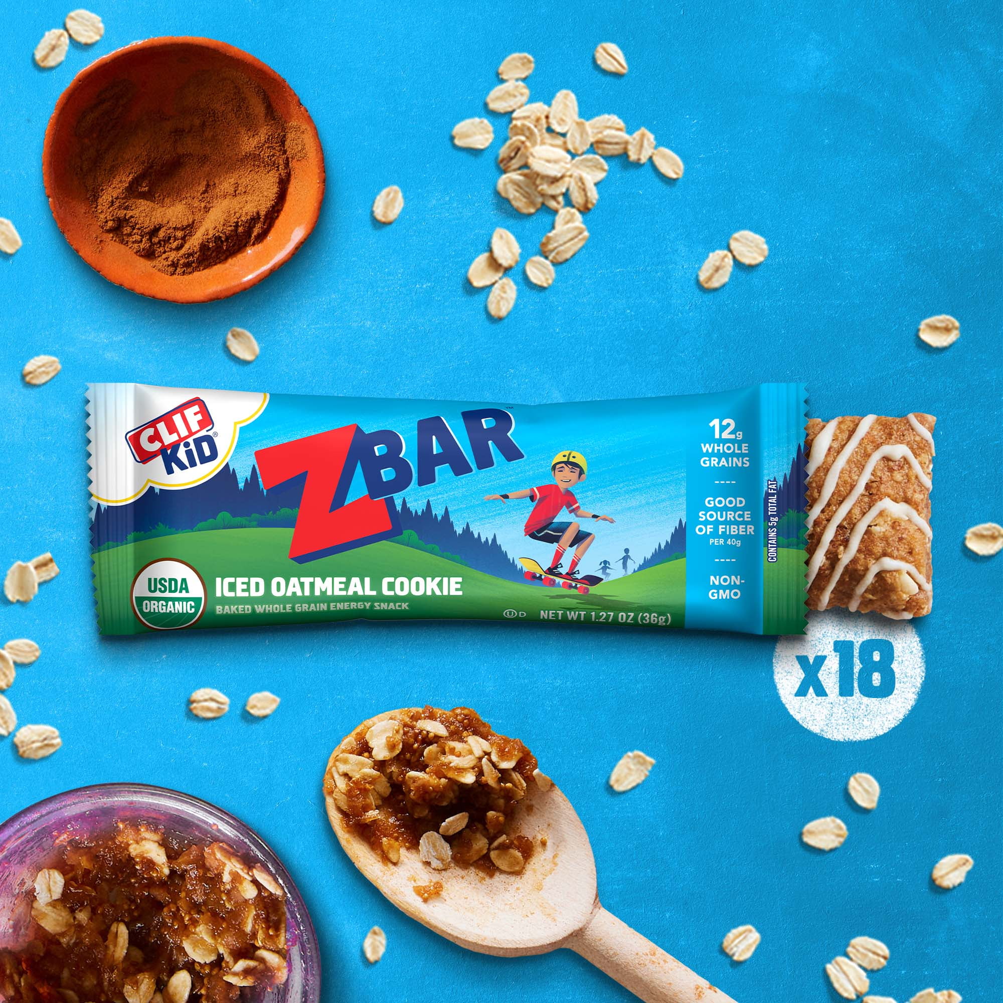Zbar Iced Oatmeal Cookie Soft-Baked Energy Snack Bars, Organic Granola Bars, Snacks for Kids, 18 count