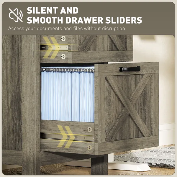 Vertical File Cabinet with 2 Drawers, Rustic Farmhouse Office Storage Cabinet for A4, Letter Size, Distressed Gray
