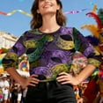 thumbnail image 6 of Fartey Mardi Gras Shirts for Women 3/4 Length Sleeve Tunic Tops Funny Mask Print Crew Neck Tshirts Carnival Themed T-Shirts Mardi Gras Outfits Multicolor S-2XL, 6 of 9